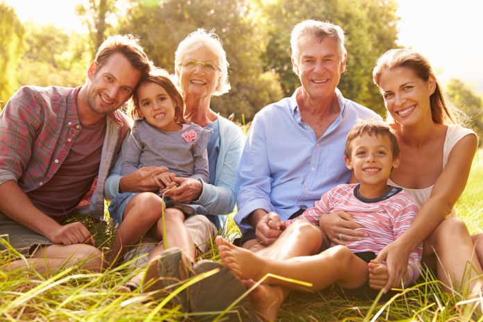 Multi-generation family outdoors